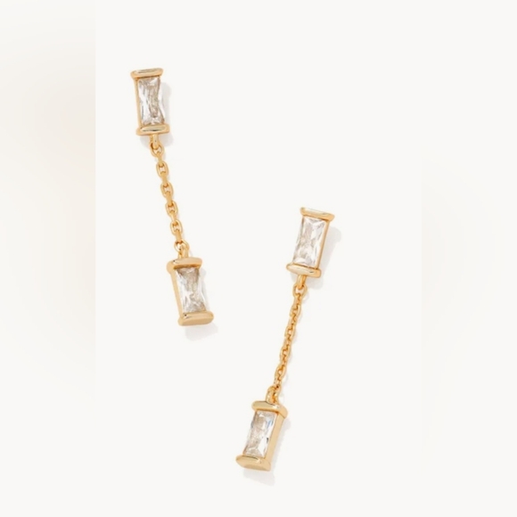 NWT Kendra Scott Juliette Gold Drop Earrings in White Crystal - Picture 1 of 3